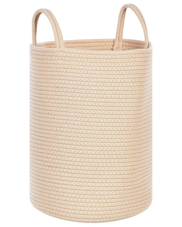 Kori vaalea beige 34 x 39 x 34 cm puuvilla polyesteri pyöreä 2 kpl kahvat skandinaavinen