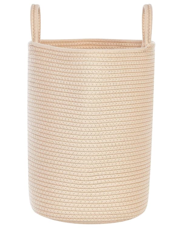 Kori vaalea beige 34 x 39 x 34 cm puuvilla polyesteri pyöreä 2 kpl kahvat skandinaavinen