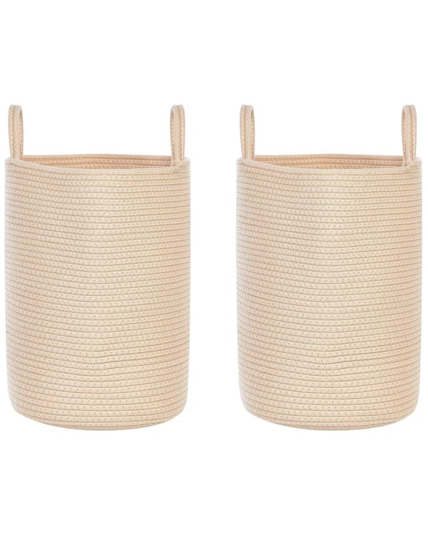 Kori vaalea beige 34 x 39 x 34 cm puuvilla polyesteri pyöreä 2 kpl kahvat skandinaavinen