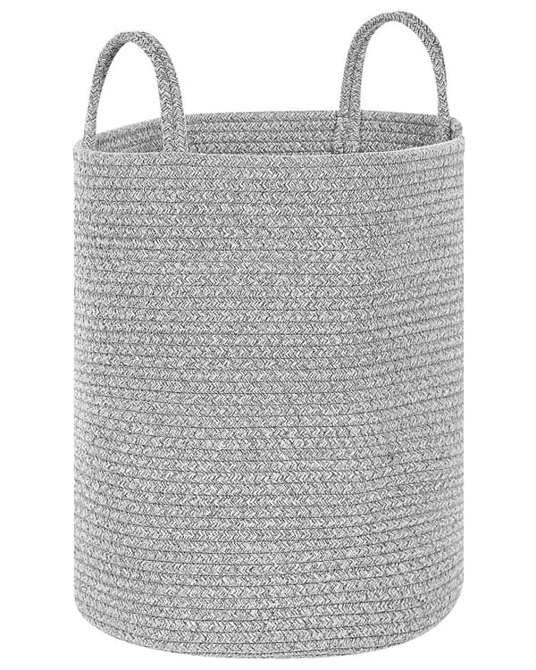 Kori harmaa 34 x 39 x 34 cm puuvilla polyesteri pyöreä 2 kpl kahvat skandinaavinen