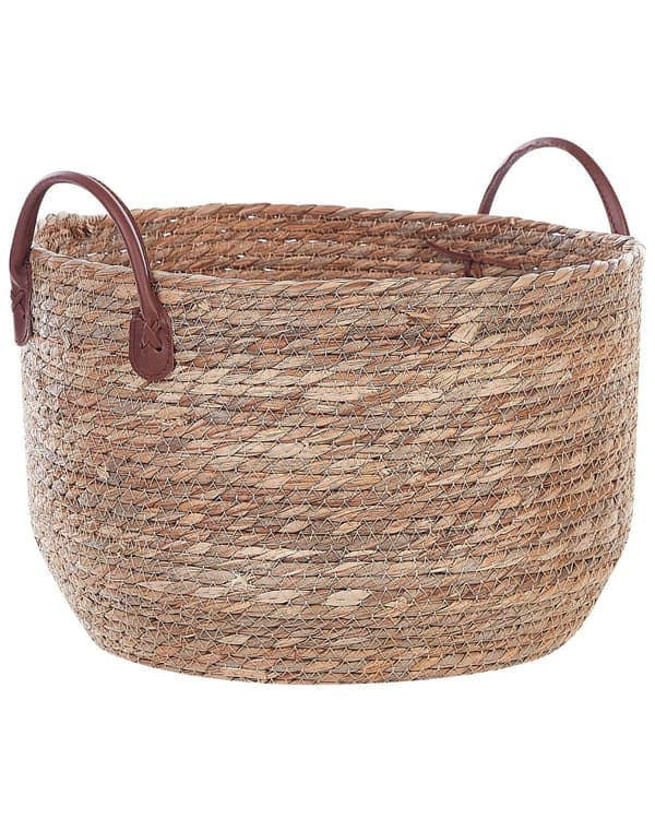 Sæt med 3 Naturligt Søgræs Opbevaringskurve Øko-læder Håndtag i Boho Stil