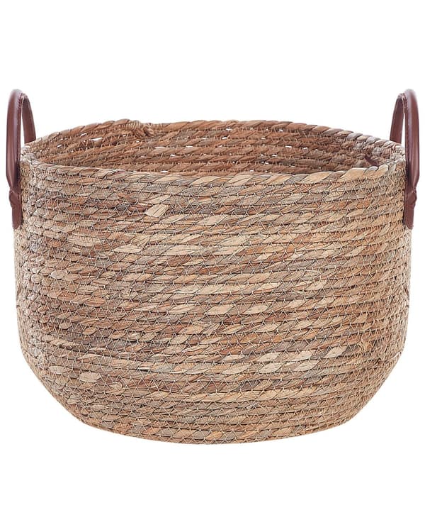 Sæt med 3 Naturligt Søgræs Opbevaringskurve Øko-læder Håndtag i Boho Stil