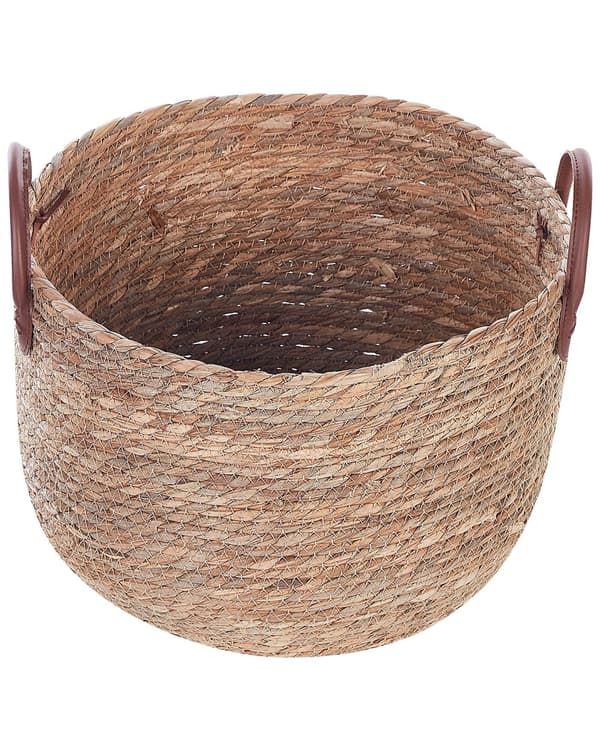 Sæt med 3 Naturligt Søgræs Opbevaringskurve Øko-læder Håndtag i Boho Stil