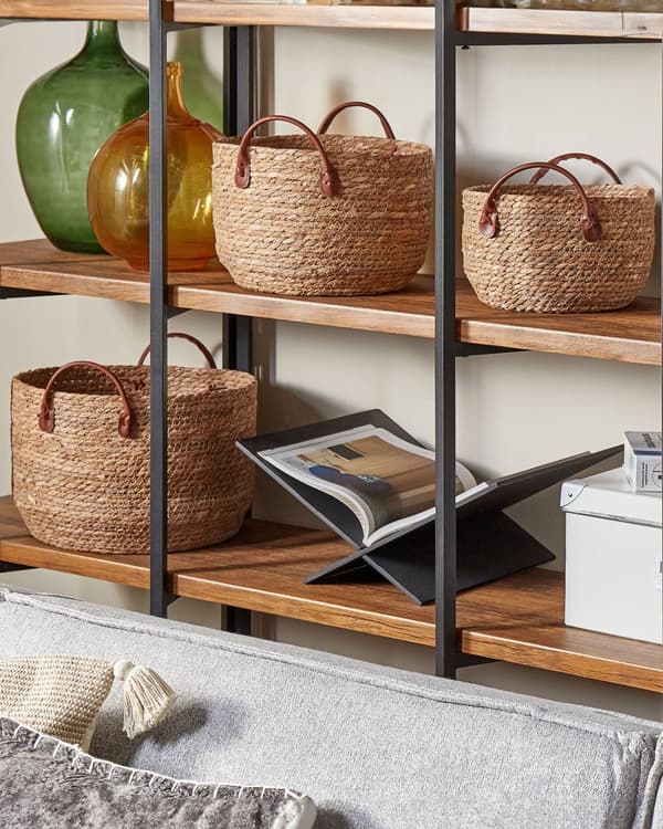 Sæt med 3 Naturligt Søgræs Opbevaringskurve Øko-læder Håndtag i Boho Stil