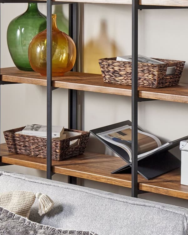 Sæt med 2 Opbevaringskurve Brun Vand Hyacinth Håndlavet med Håndtag Reolboks Retro Design