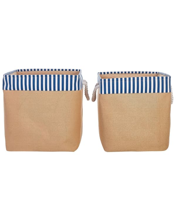Set med 2 Förvaringskorgar Polyester Bomull Beige Tvättkorgar Organisering med Handtag Traditionell Vardagsrum Sovrum