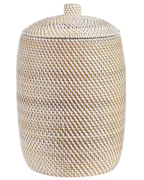 Kurv Naturlig Rotting 40 cm Mønster Hjemoppbevaring med lokk Boho Rustikk dekor