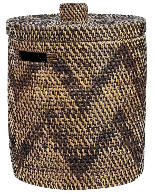 Kori luonnonväri 26 x 36 x 26 cm rottinki käsintehty kuvioitu kannella pyöreä rustiikkinen