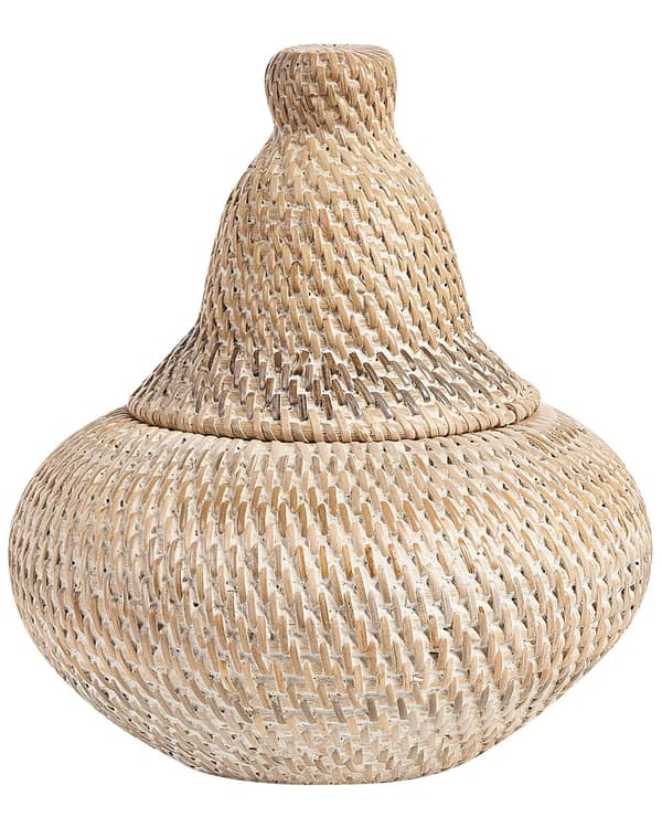 Korg Naturlig Rotting Målad 25 cm Höjd Hem Förvaring med Lock Bohemisk Rustik Inredning Målad