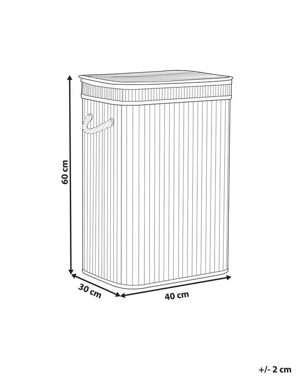 Vasketøjskurv Lyst Bambus Træ 60 x 30 x 40 cm Høj Smal Firkantet Vaskekurv med Låg og Håndtag til Badeværelse Snavsetøjskurv Baderum