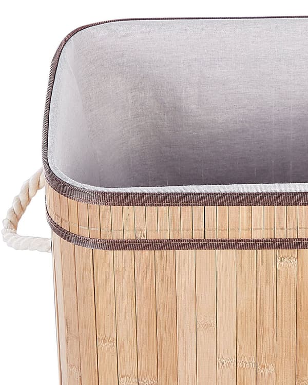 Vasketøjskurv Lyst Bambus Træ 60 x 30 x 40 cm Høj Smal Firkantet Vaskekurv med Låg og Håndtag til Badeværelse Snavsetøjskurv Baderum