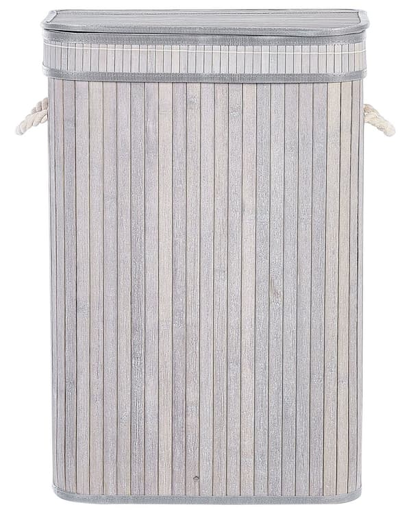 Kori harmaa bambu 60 x 40 x 30 cm kannella kahvoilla polyesterivuorella moderni tyyli
