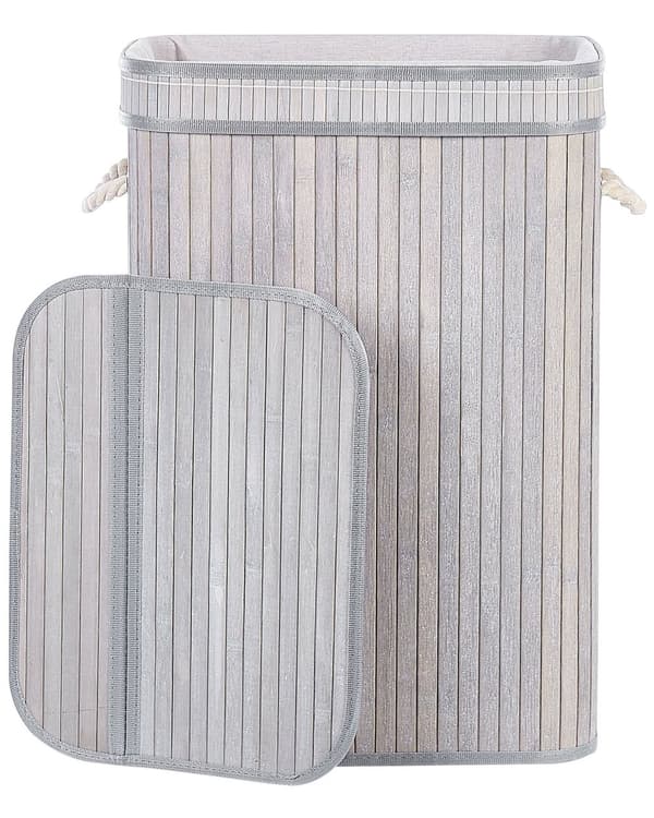 Kori harmaa bambu 60 x 40 x 30 cm kannella kahvoilla polyesterivuorella moderni tyyli