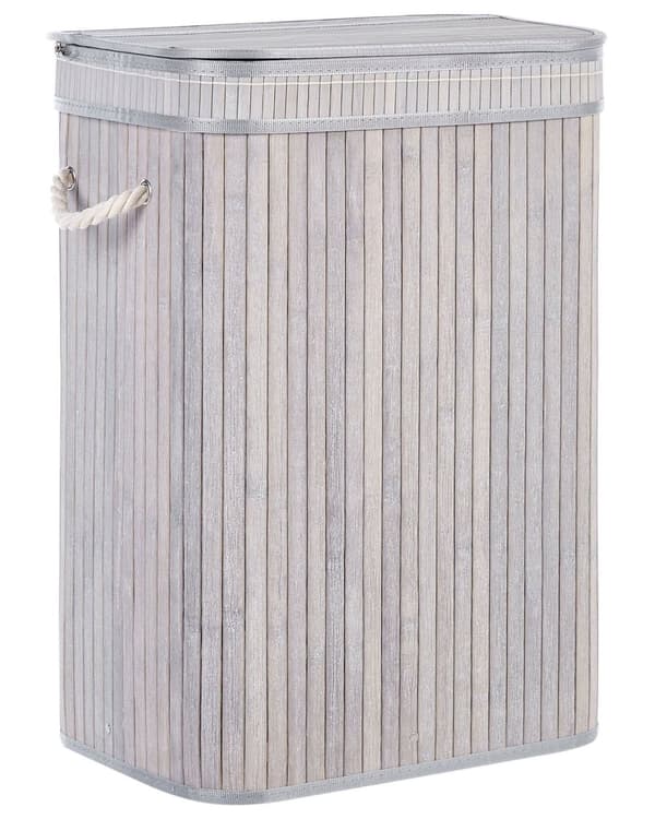 Kori harmaa bambu 60 x 40 x 30 cm kannella kahvoilla polyesterivuorella moderni tyyli