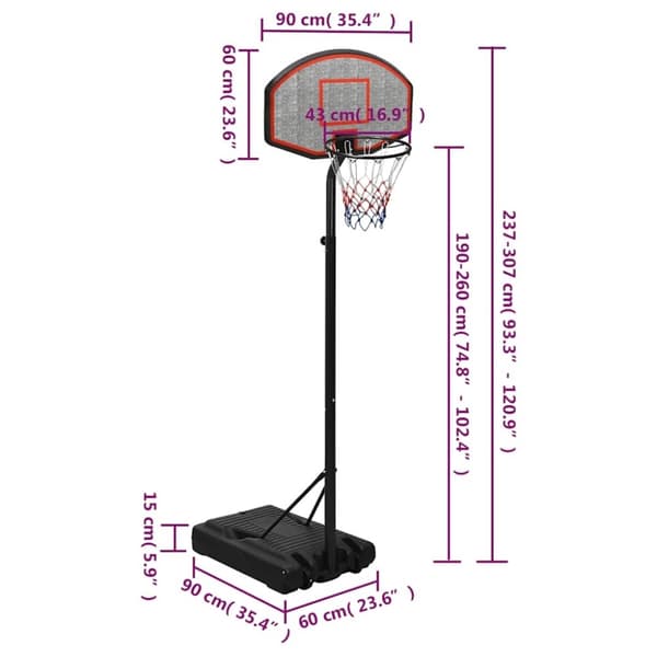 vidaXL Basketballstativ svart 237-307 cm polyeten