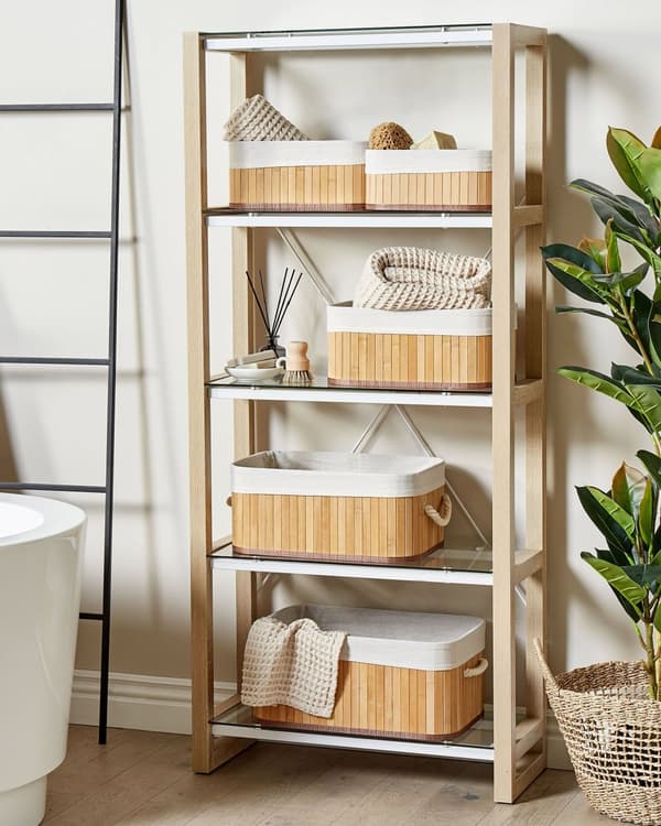 Sett med 5 Kurver Lyst Tre Naturlig Bambus Tre Polyester med håndtak Boho Moderne