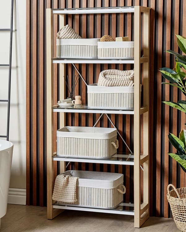 Sett med 5 Kurver Grå Naturlige Bambus tre Polyester med håndtak Boho Moderne Oppbevaringstilbehør