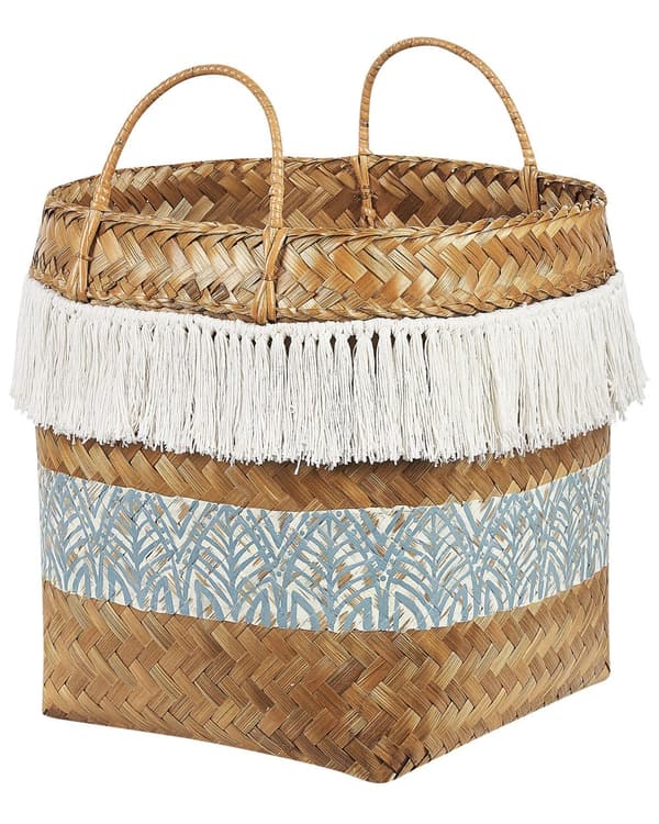 Korg Naturlig Bambu 42 cm Rustikt Mönster Hemtillbehör Förvaring med Handtag Boho Rustik Vardagsrum Sovrum Badrum