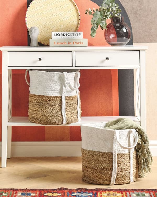 Kori luonnonväri valkoinen 2 kpl juutti puuvilla pyöreä kahvat käsin punottu boho