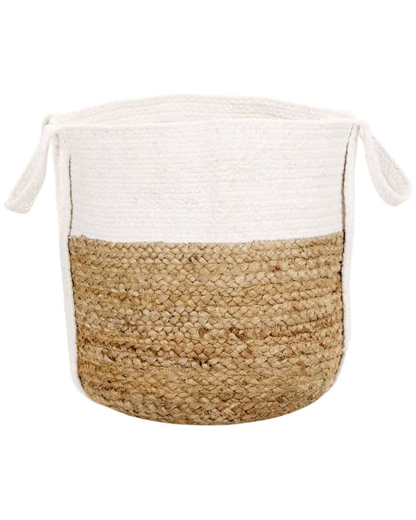 Set med 2 Förvaringskorgar Beige Vit Jute Bomull Flätad Tvättkorg Naturliga Material Sovrum Badrum Tvättstuga Boho