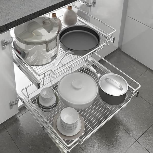 Teleskoplåda - XMTECH - 2 delar - För 50 cm skåp - Max belastning 20 kg - Kromad metall