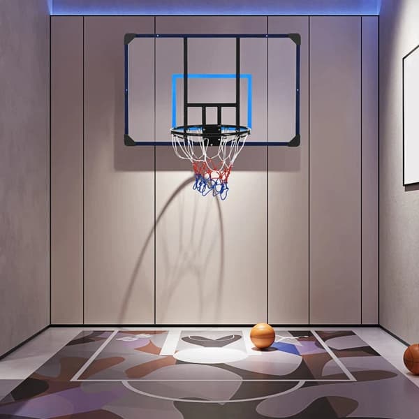 Rootz Basketball Hoop - Basketballstativ - Universal Vægmontering - Rivefast net - Ramme i rustfrit stål - Sort + Blå + Klar - 113 x 61 x 73 cm