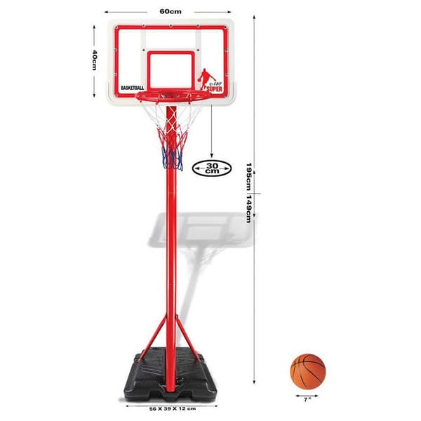 Devessport Justerbar Basketballkurv Junior Rød 195 cm