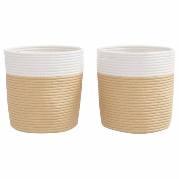 vidaXL Förvaringskorgar 2 st beige och vit Ø28x28 cm bomull
