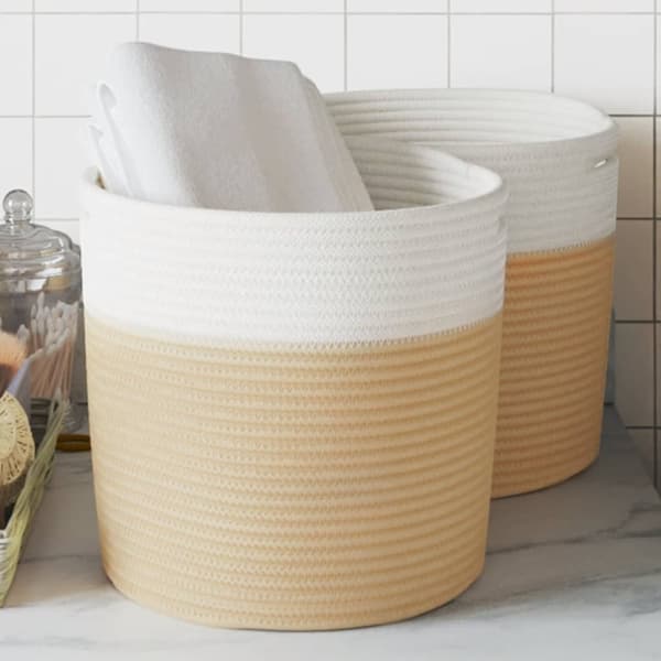 vidaXL opbevaringskurve 2 stk. Ø28x28 cm bomuld beige og hvid