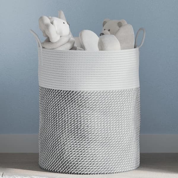vidaXL Förvaringskorg grå och vit Ø38x46 cm bomull