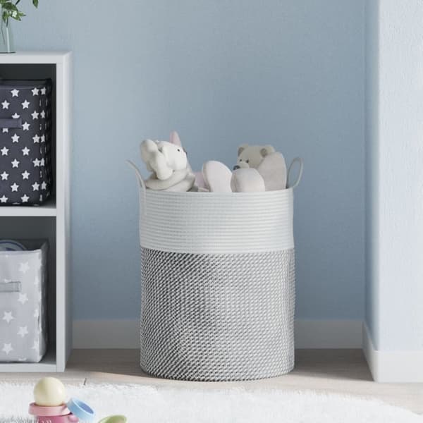vidaXL Förvaringskorg grå och vit Ø38x46 cm bomull