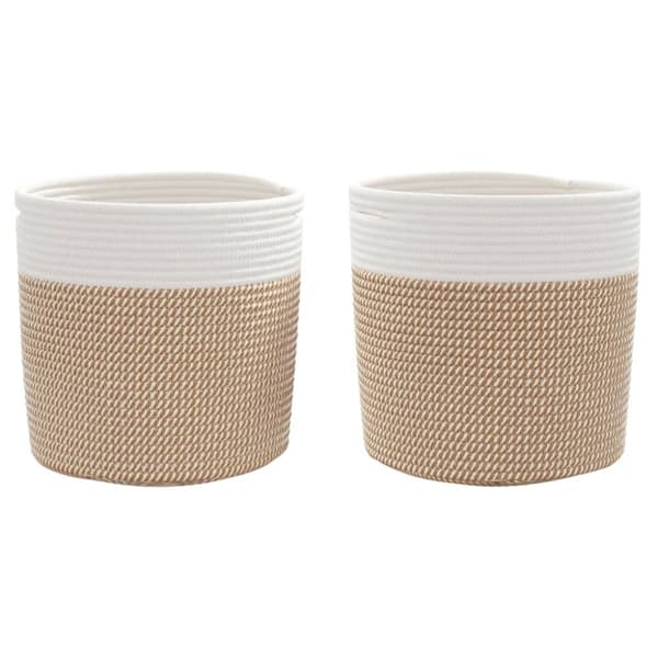 vidaXL Förvaringskorgar 2 st brun och vit Ø28x28 cm bomull