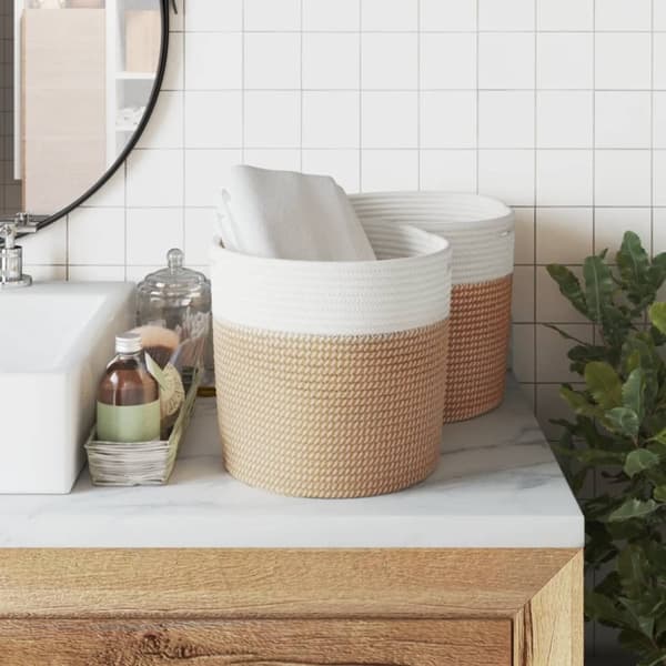 vidaXL Förvaringskorgar 2 st brun och vit Ø28x28 cm bomull