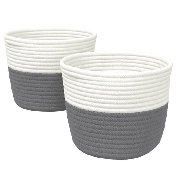 vidaXL Förvaringskorgar 2 st grå och vit Ø24x18 cm bomull