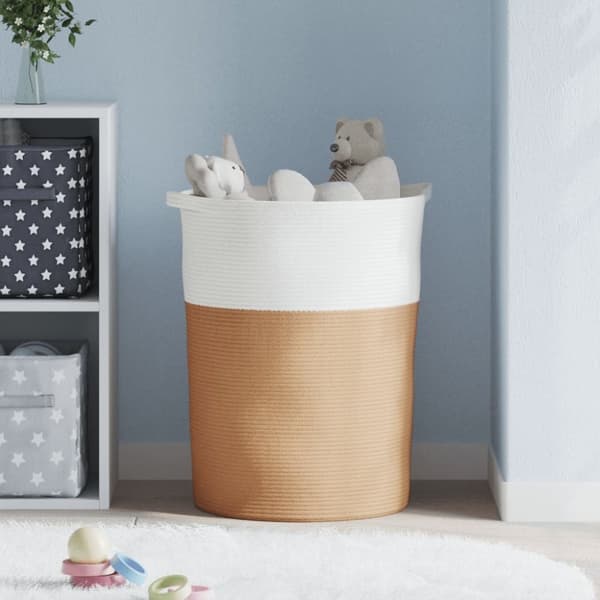 vidaXL Förvaringskorg brun och vit Ø49x65 cm bomull