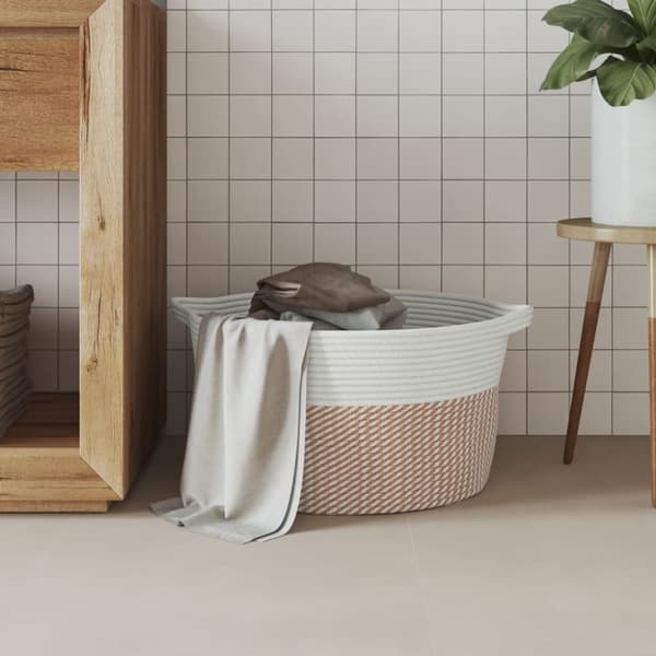 vidaXL Förvaringskorg brun och vit Ø40x25 cm bomull