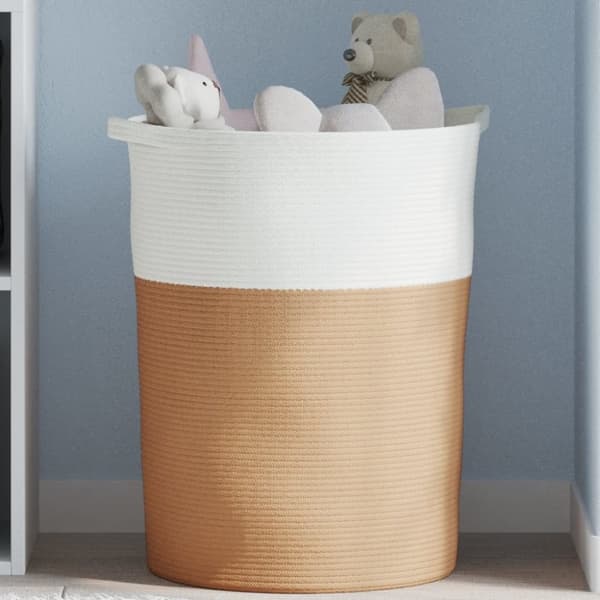 vidaXL opbevaringskurv Ø49x65 cm bomuld brun og hvid