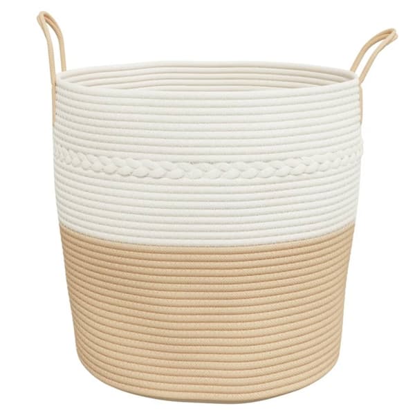 vidaXL Förvaringskorg beige och vit Ø43x38 cm bomull