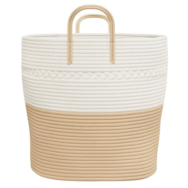 vidaXL Förvaringskorg beige och vit Ø43x38 cm bomull