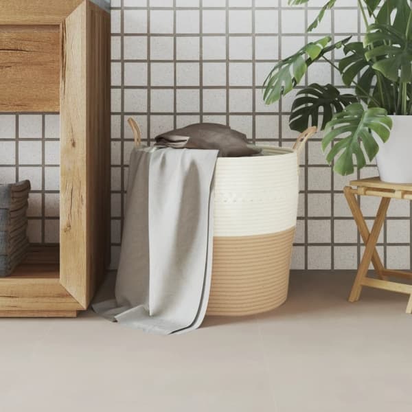 vidaXL Förvaringskorg beige och vit Ø43x38 cm bomull