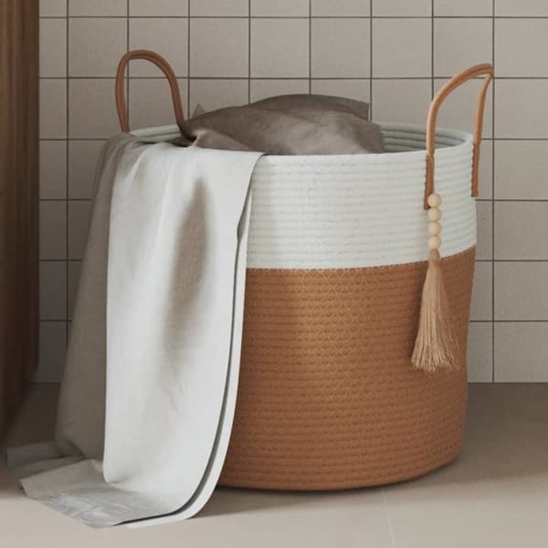 vidaXL Förvaringskorg brun och vit Ø40x35 cm bomull