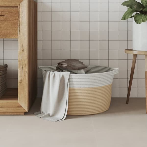 vidaXL Förvaringskorg beige och vit Ø40x25 cm bomull