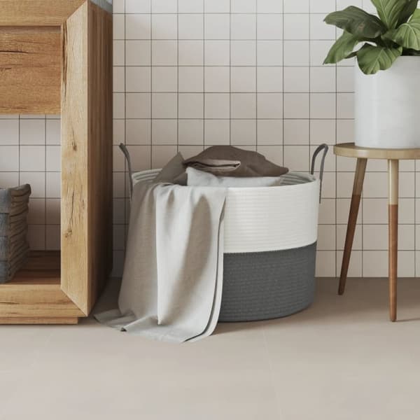 vidaXL Förvaringskorg grå och vit Ø51x33 cm bomull