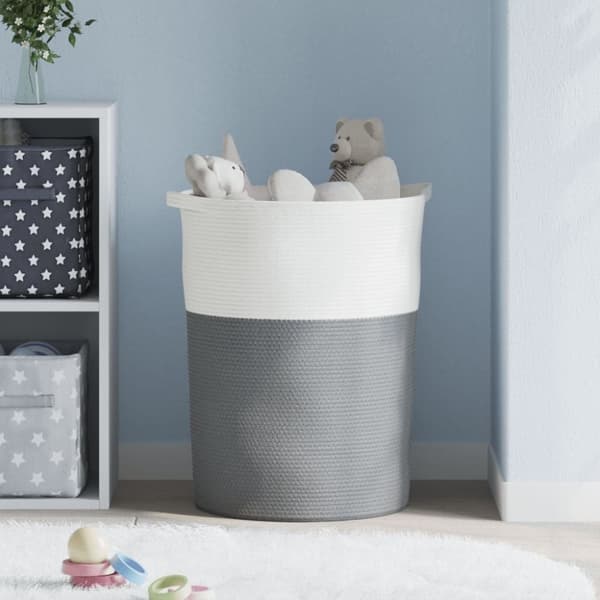 vidaXL Förvaringskorg grå och vit Ø49x65 cm bomull