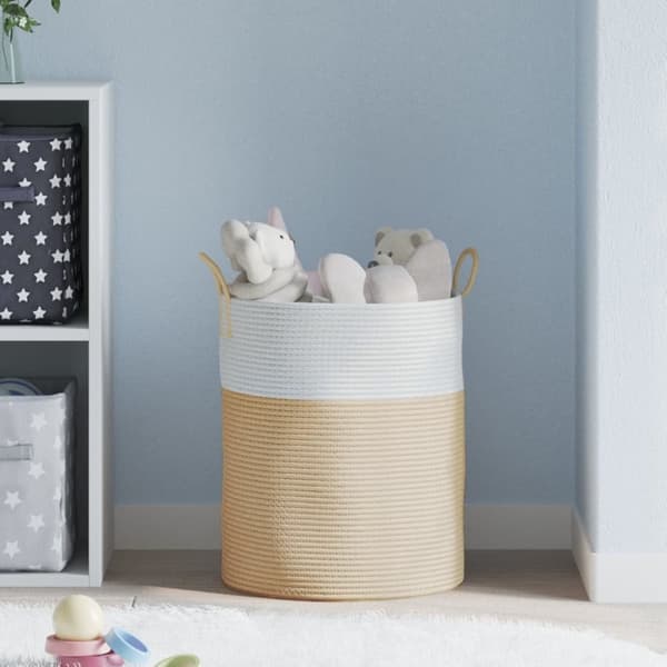 vidaXL Förvaringskorg beige och vit Ø38x46 cm bomull