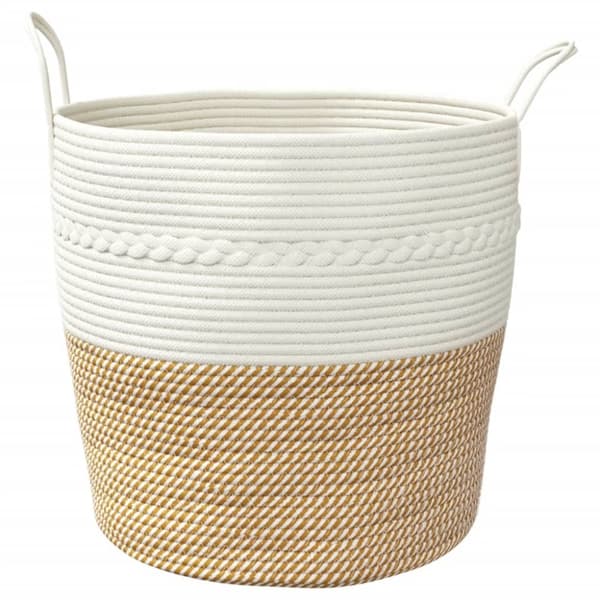 vidaXL Förvaringskorg brun och vit Ø43x38 cm bomull