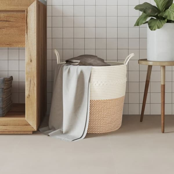 vidaXL opbevaringskurv Ø43x38 cm bomuld brun og hvid