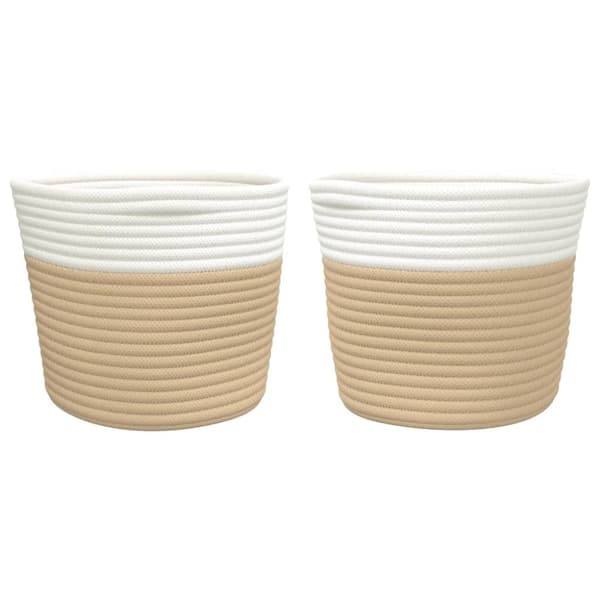 vidaXL Förvaringskorgar 2 st beige och vit Ø24x18 cm bomull