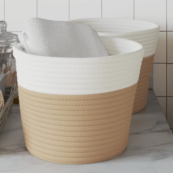 vidaXL Förvaringskorgar 2 st beige och vit Ø24x18 cm bomull