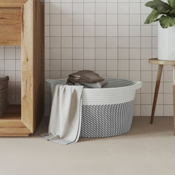 vidaXL Förvaringskorg grå och vit Ø40x25 cm bomull